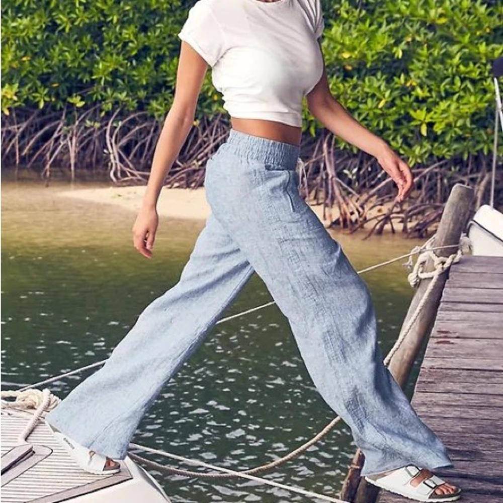 Athleta Cabo linen wide leg pants 8